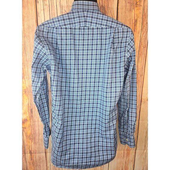 Peter Millar Mens Blue Plaid Shirt Medium Cotton Long Sleeve - Picture 3 of 7